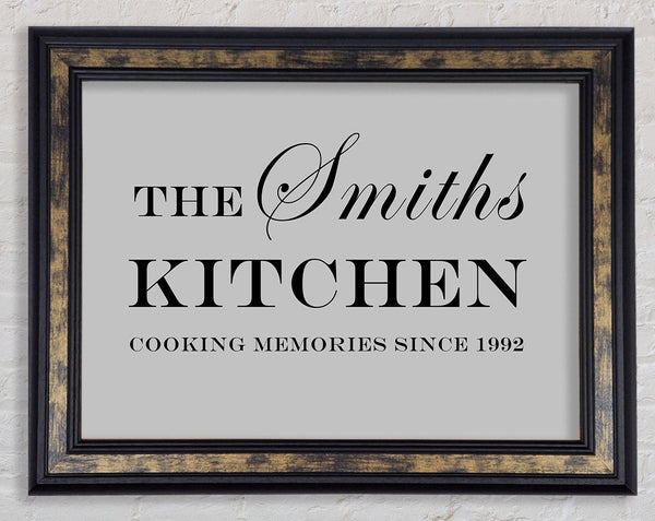 Kitchen Quote Your Family Name And Date Kitchen Grey Framed Print