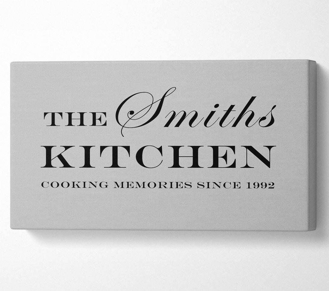  A Canvas Print of Kitchen Quote Your Family Name And Date Kitchen Grey Canvas Art
