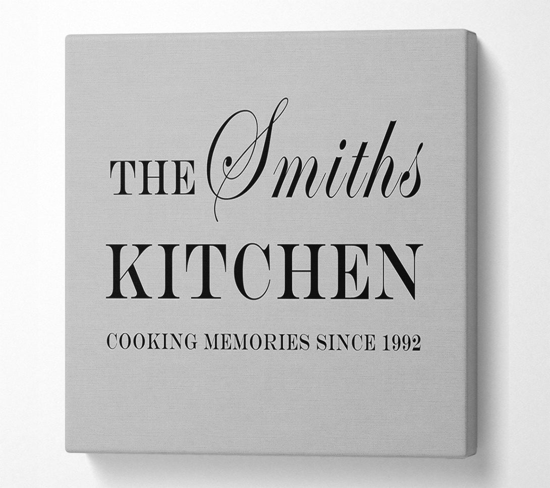  A Canvas Print of Kitchen Quote Your Family Name And Date Kitchen Grey Canvas Art