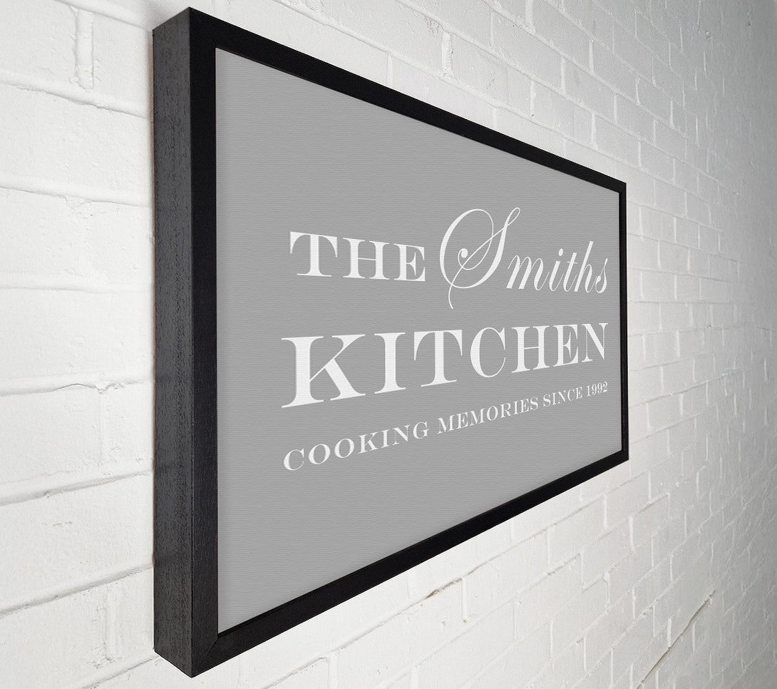  A Canvas Print of Kitchen Quote Your Family Name And Date Kitchen Grey White Canvas Wall Art