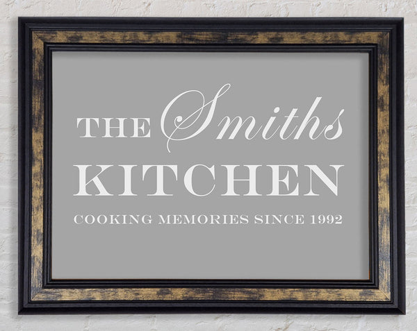 Kitchen Quote Your Family Name And Date Kitchen Grey White Framed Print