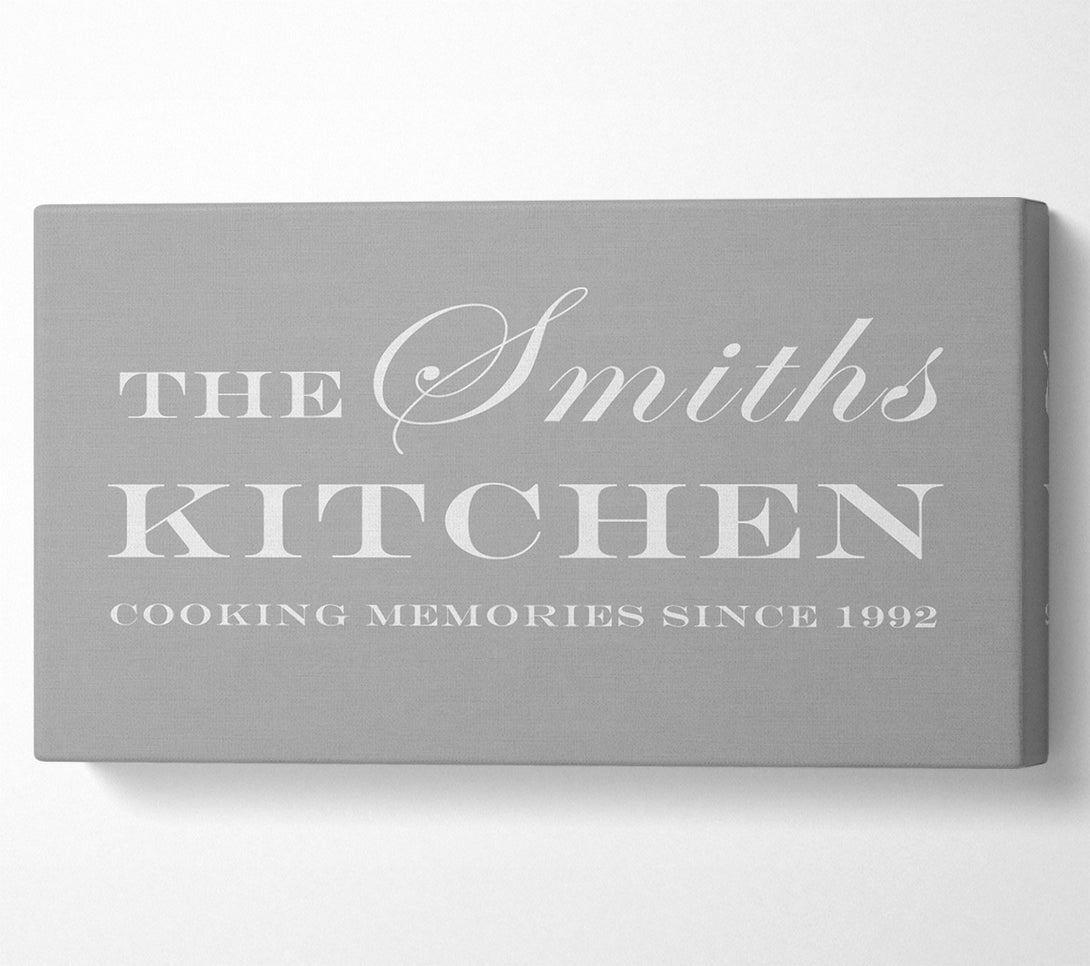  A Canvas Print of Kitchen Quote Your Family Name And Date Kitchen Grey White Canvas Wall Art