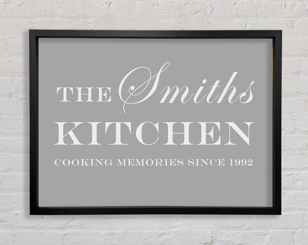 Kitchen Quote Your Family Name And Date Kitchen Grey White Framed Print