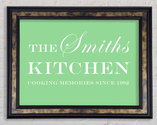 Kitchen Quote Your Family Name And Date Kitchen Green Framed Print