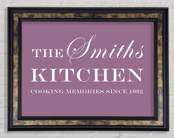 Kitchen Quote Your Family Name And Date Kitchen Dusty Pink Framed Print