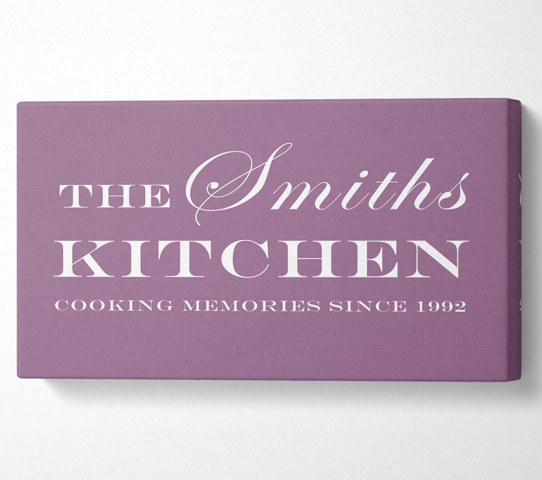  A Canvas Print of Kitchen Quote Your Family Name And Date Kitchen Dusty Pink Canvas Wall Art