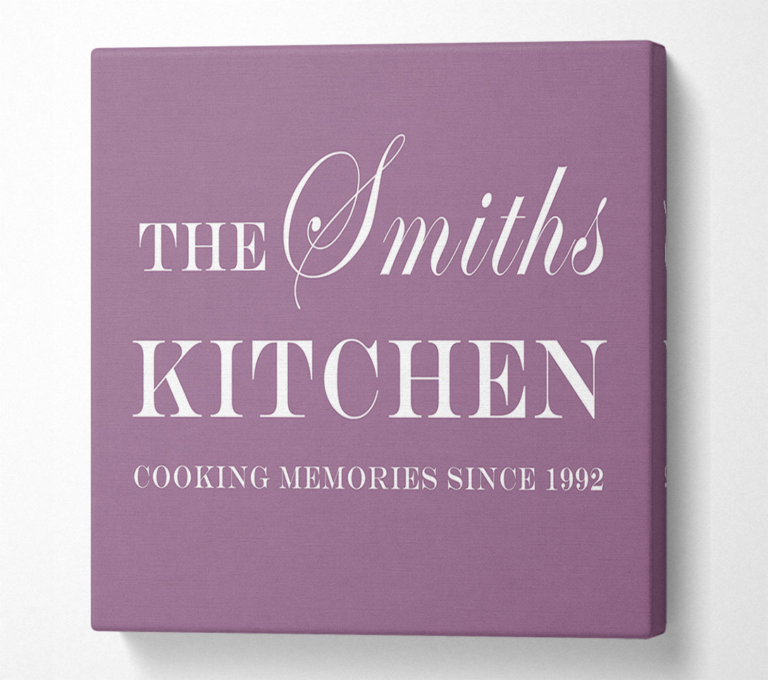  A Canvas Print of Kitchen Quote Your Family Name And Date Kitchen Dusty Pink Canvas Wall Art