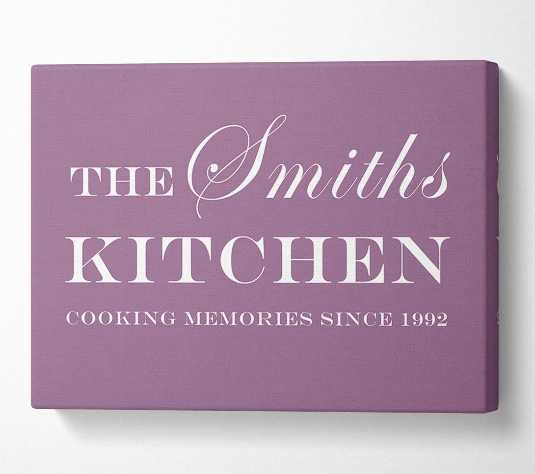  A Canvas Print of Kitchen Quote Your Family Name And Date Kitchen Dusty Pink Canvas Wall Art
