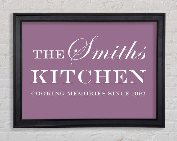 Kitchen Quote Your Family Name And Date Kitchen Dusty Pink Framed Print