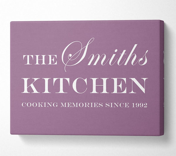  A Canvas Print of Kitchen Quote Your Family Name And Date Kitchen Dusty Pink Canvas Wall Art