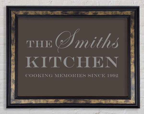 Kitchen Quote Your Family Name And Date Kitchen Chocolate Framed Print