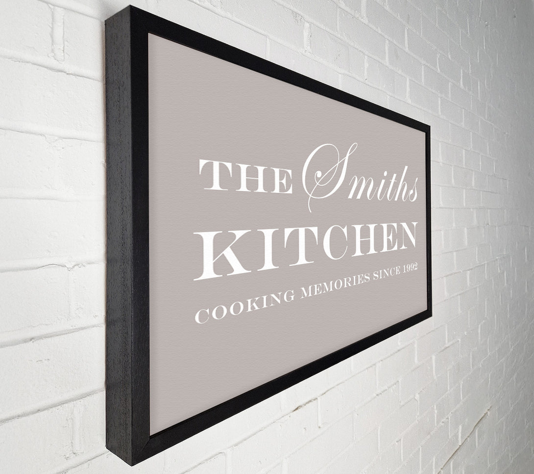  A Canvas Print of Kitchen Quote Your Family Name And Date Kitchen Beige Canvas Wall Art