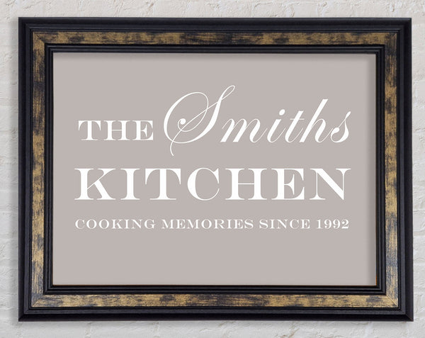 Kitchen Quote Your Family Name And Date Kitchen Beige Framed Print