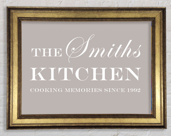 Kitchen Quote Your Family Name And Date Kitchen Beige Framed Print
