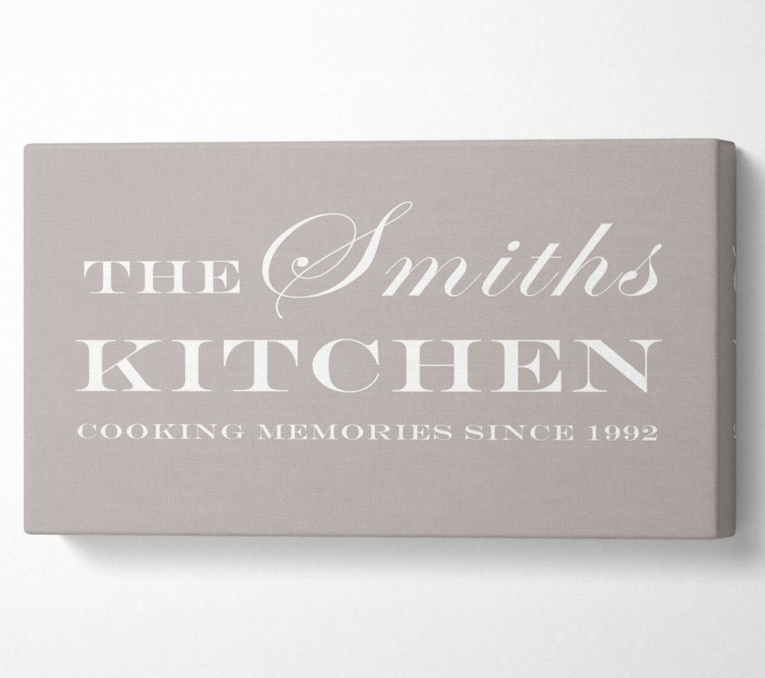  A Canvas Print of Kitchen Quote Your Family Name And Date Kitchen Beige Canvas Wall Art