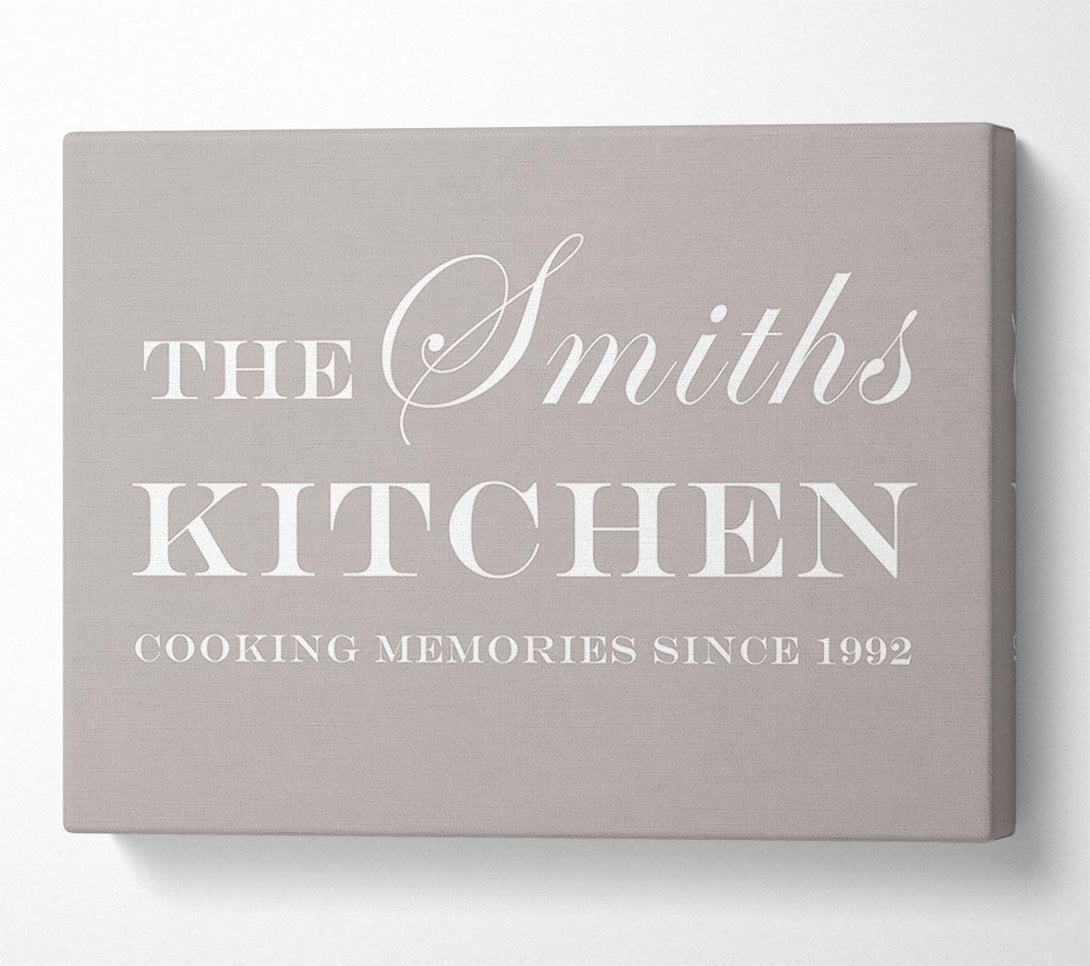  A Canvas Print of Kitchen Quote Your Family Name And Date Kitchen Beige Canvas Wall Art