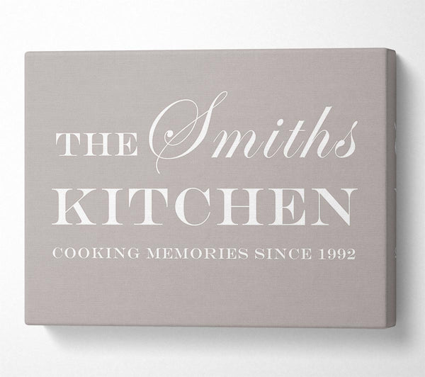  A Canvas Print of Kitchen Quote Your Family Name And Date Kitchen Beige Canvas Wall Art