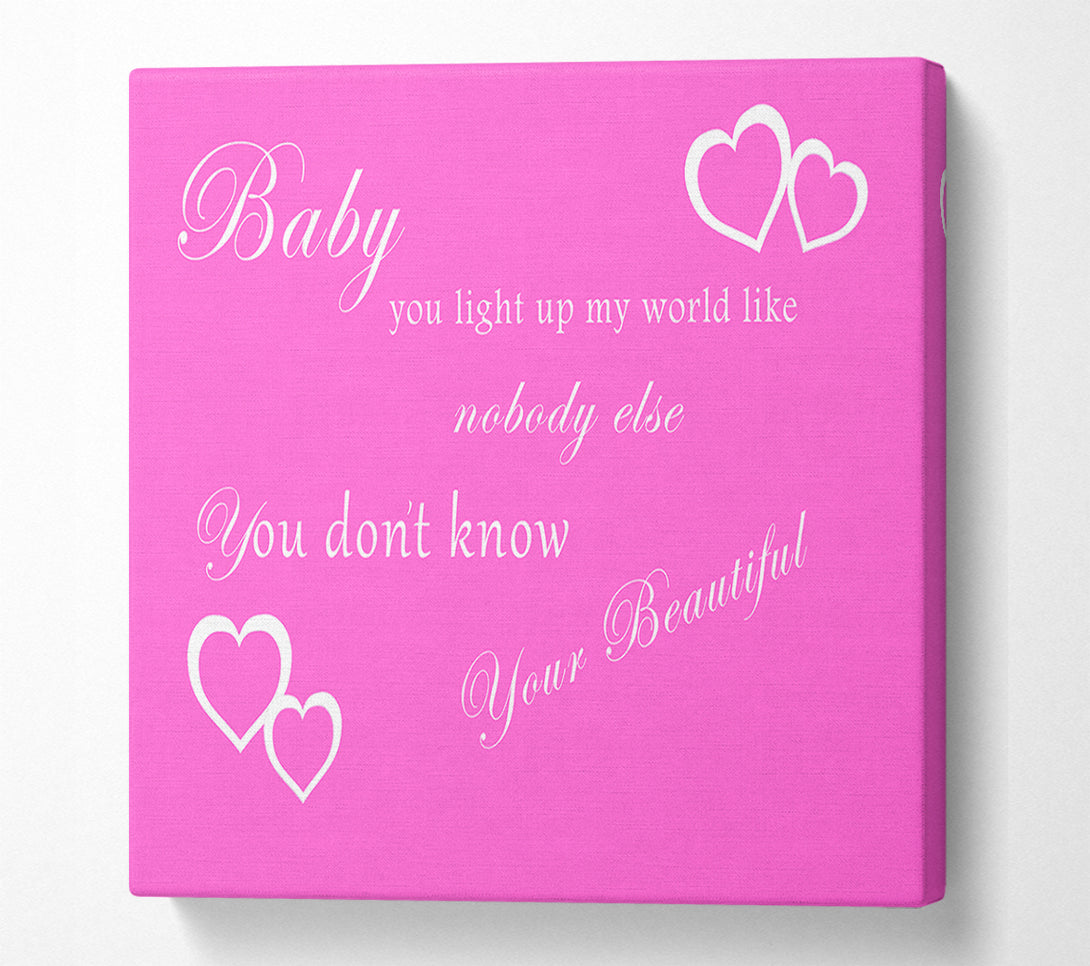  A Canvas Print of Music Quote Baby You Light Up My World 1D Vivid Pink Canvas Wall Art