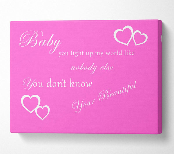  A Canvas Print of Music Quote Baby You Light Up My World 1D Vivid Pink Canvas Wall Art