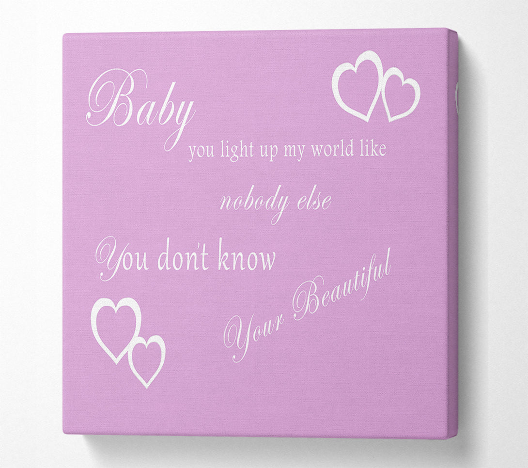  A Canvas Print of Music Quote Baby You Light Up My World 1D Pink Canvas Art