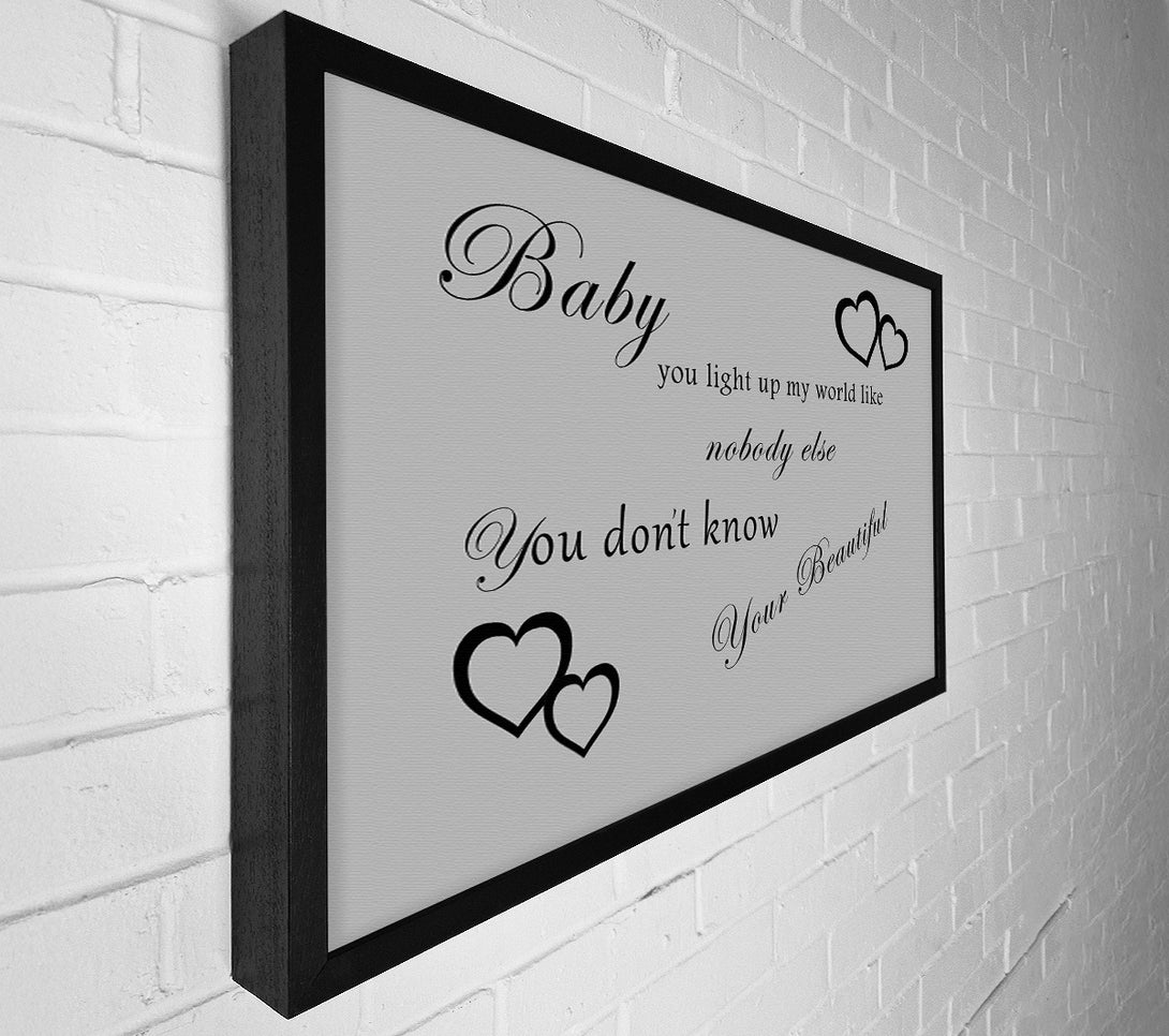 A Canvas Print of Music Quote Baby You Light Up My World 1D Grey Canvas Wall Art