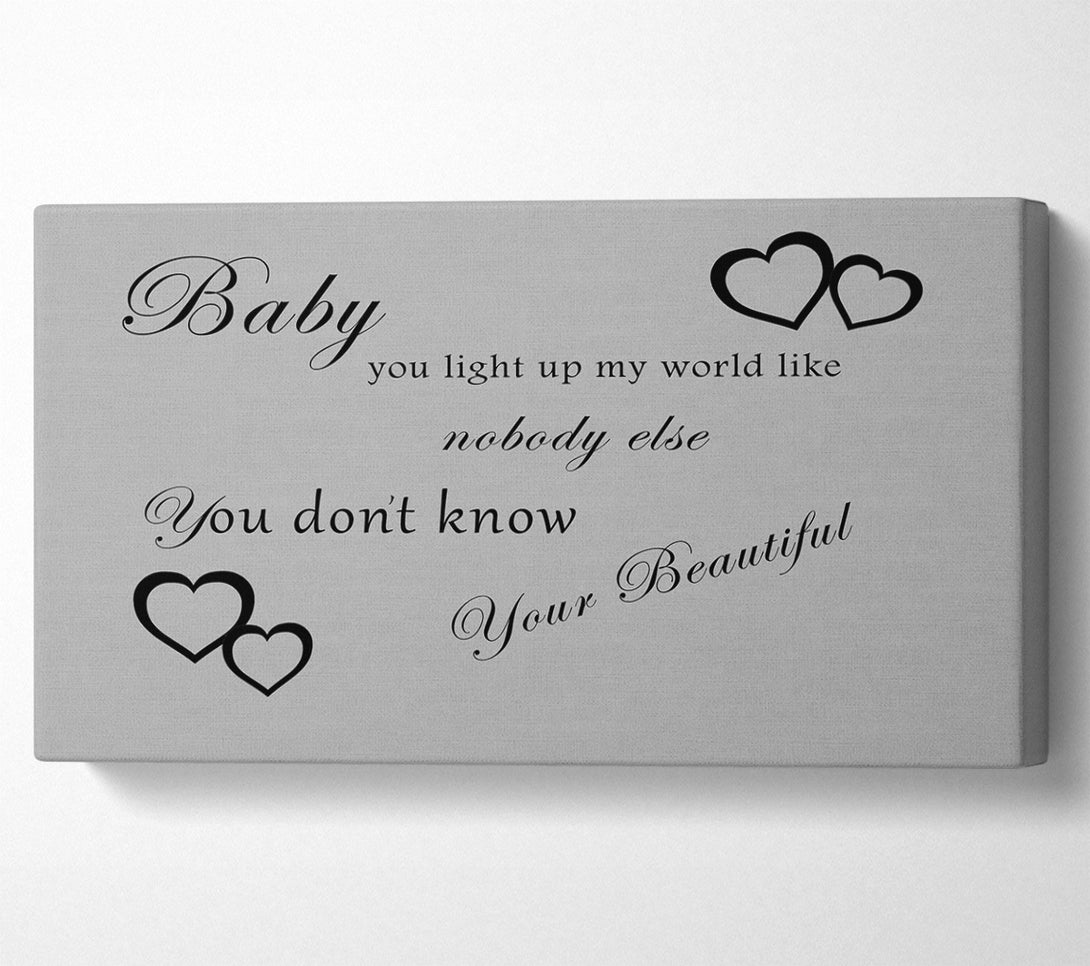  A Canvas Print of Music Quote Baby You Light Up My World 1D Grey Canvas Wall Art