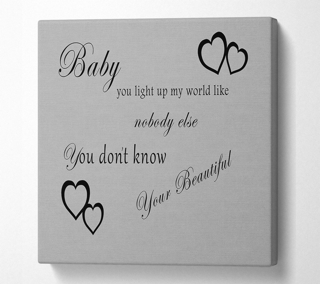  A Canvas Print of Music Quote Baby You Light Up My World 1D Grey Canvas Wall Art