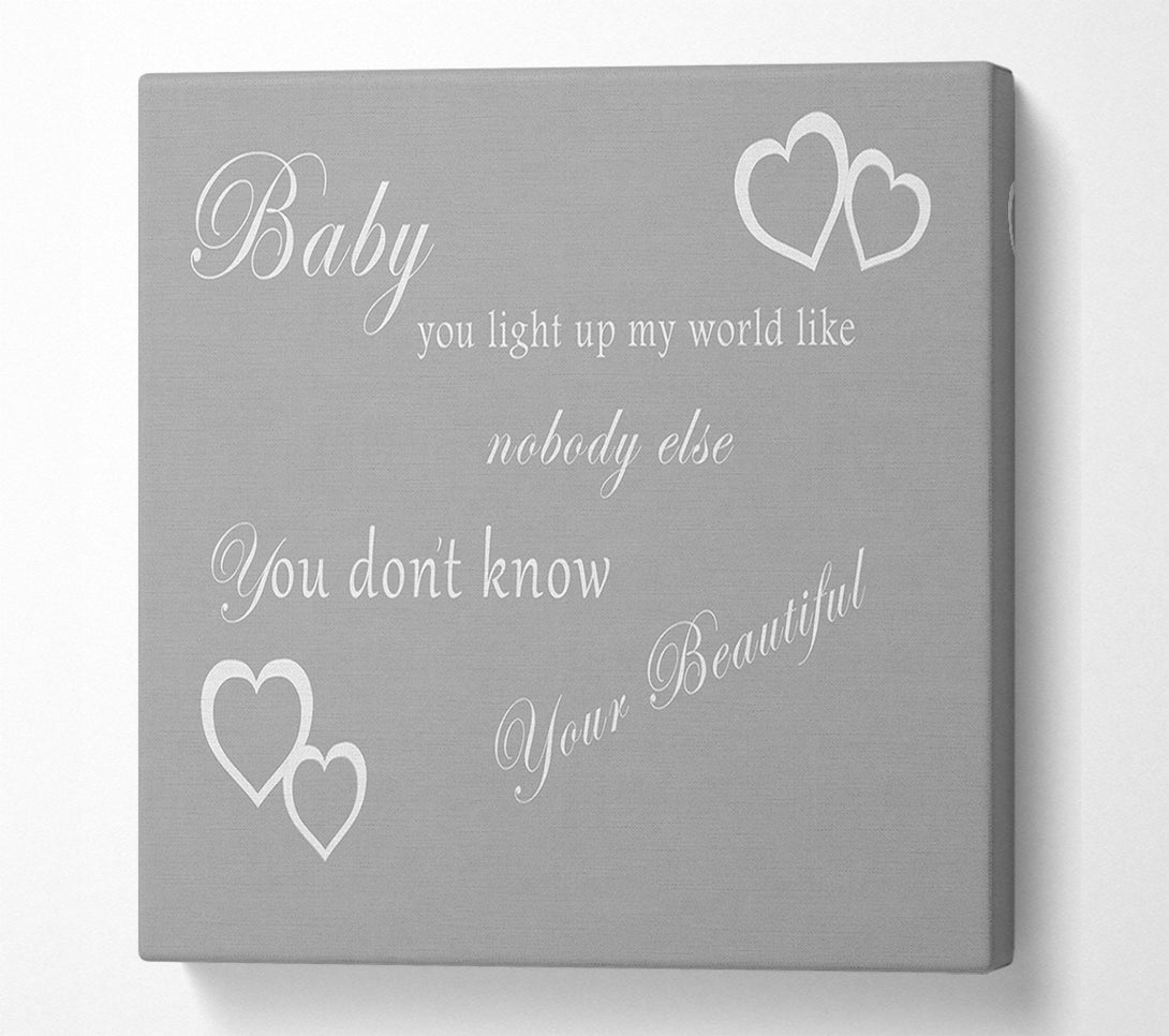  A Canvas Print of Music Quote Baby You Light Up My World 1D Grey White Canvas Art