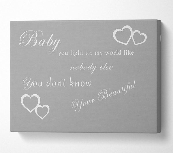  A Canvas Print of Music Quote Baby You Light Up My World 1D Grey White Canvas Art