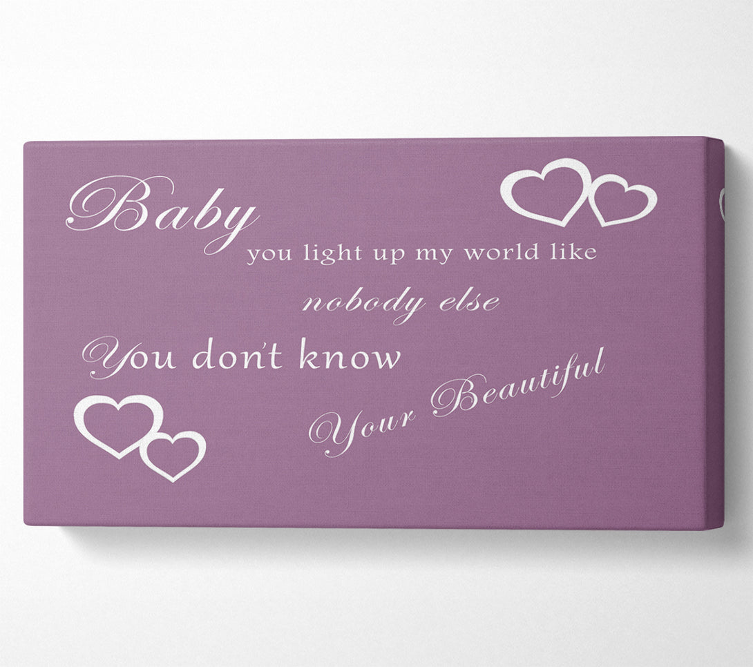  A Canvas Print of Music Quote Baby You Light Up My World 1D Dusty Pink Canvas Wall Art