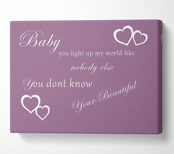  A Canvas Print of Music Quote Baby You Light Up My World 1D Dusty Pink Canvas Wall Art