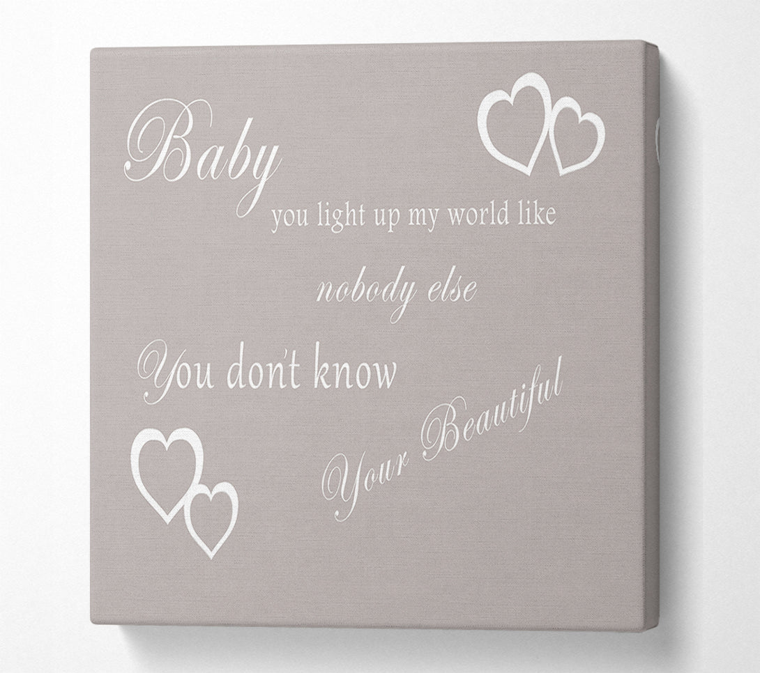  A Canvas Print of Music Quote Baby You Light Up My World 1D Beige Canvas Print