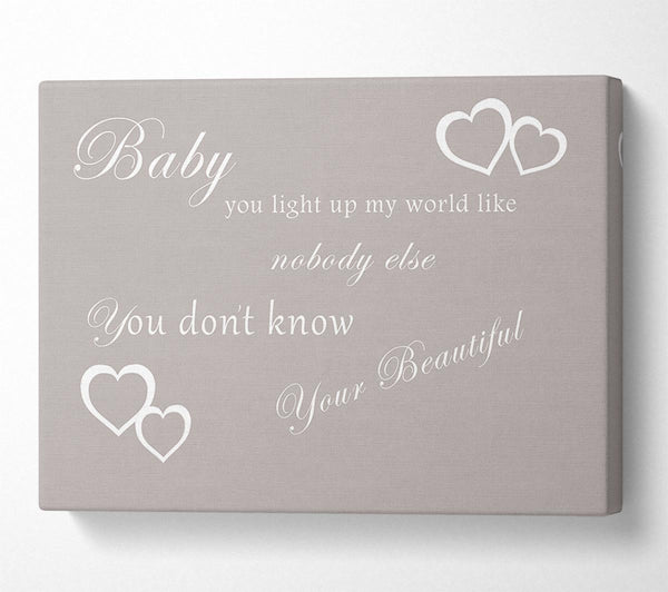  A Canvas Print of Music Quote Baby You Light Up My World 1D Beige Canvas Print