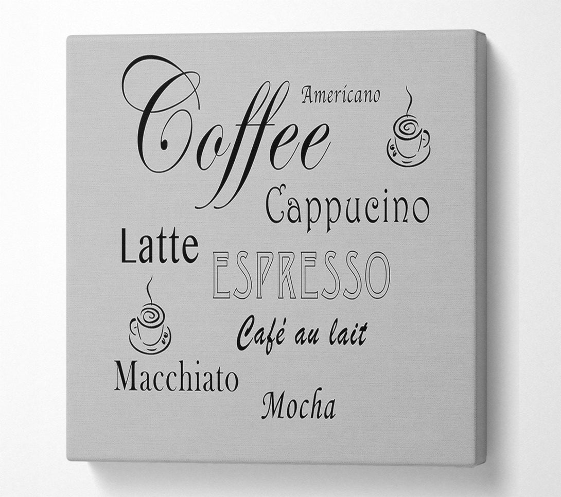  A Canvas Print of Kitchen Quote Coffee Delight Grey Canvas Wall Art