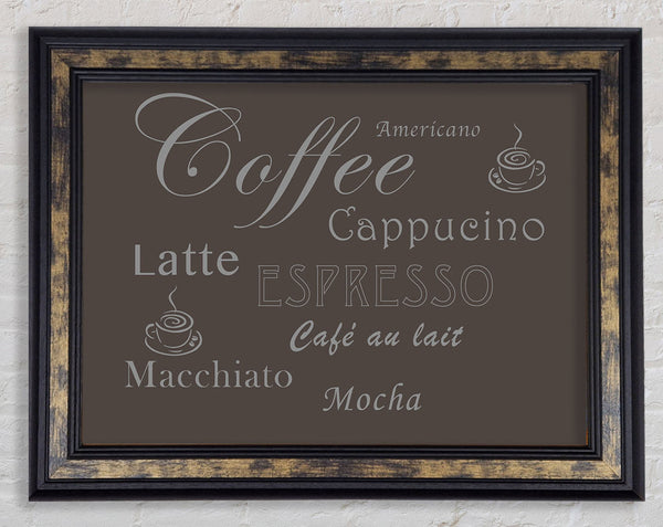 Kitchen Quote Coffee Delight Chocolate Framed Print