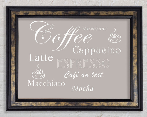 Kitchen Quote Coffee Delight Beige Framed Print