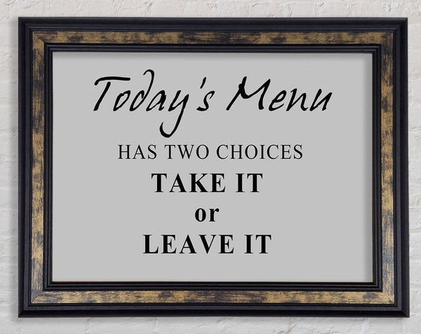 Kitchen Quote Todays Menu Has Two Choices Grey Framed Print