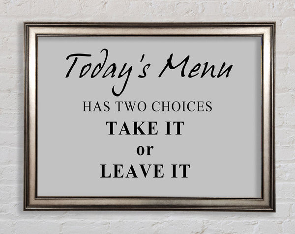 Kitchen Quote Todays Menu Has Two Choices Grey Framed Print