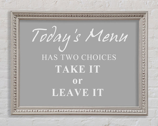 Kitchen Quote Todays Menu Has Two Choices Grey White Framed Print