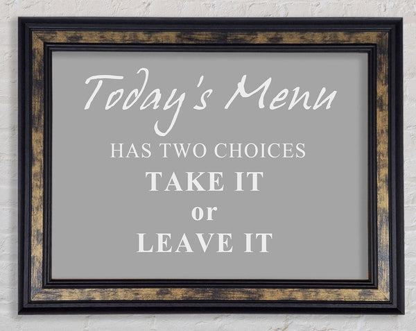 Kitchen Quote Todays Menu Has Two Choices Grey White Framed Print
