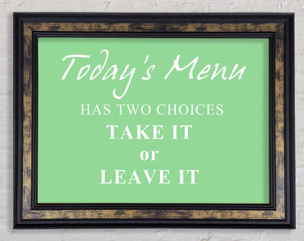 Kitchen Quote Todays Menu Has Two Choices Green Framed Print