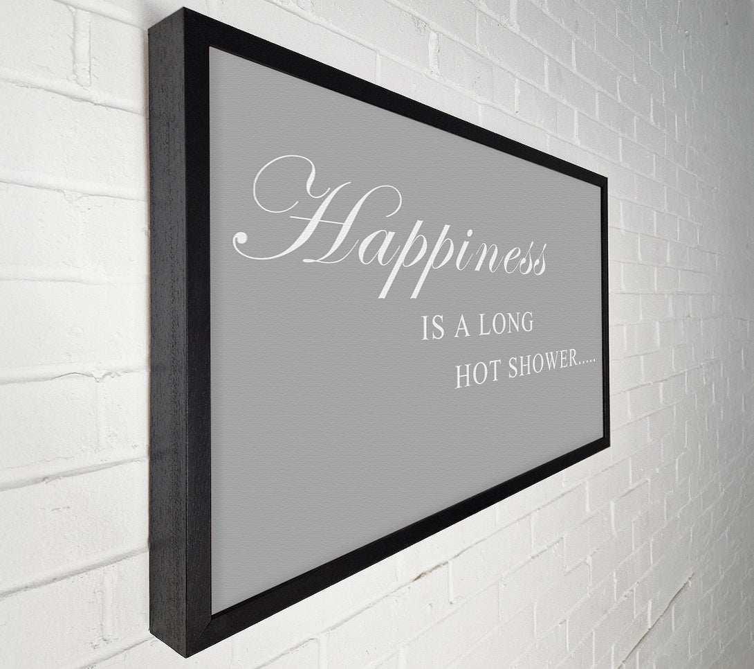  A Canvas Print of Bathroom Quote Happiness Is A Long Hot Shower Grey White Canvas Wall Art