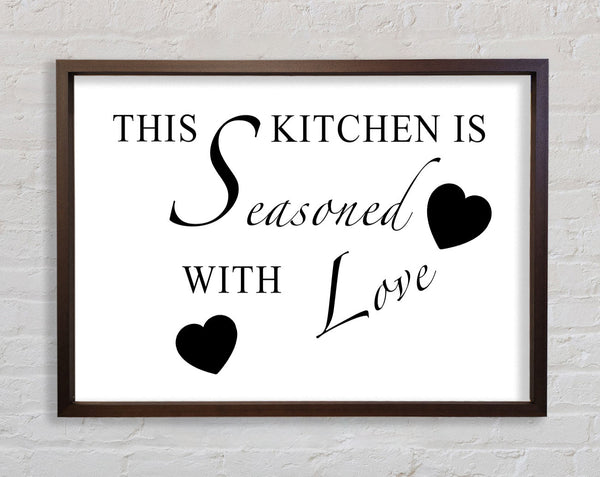 Kitchen Quote This Kitchen Is Seasoned With Love White Framed Print