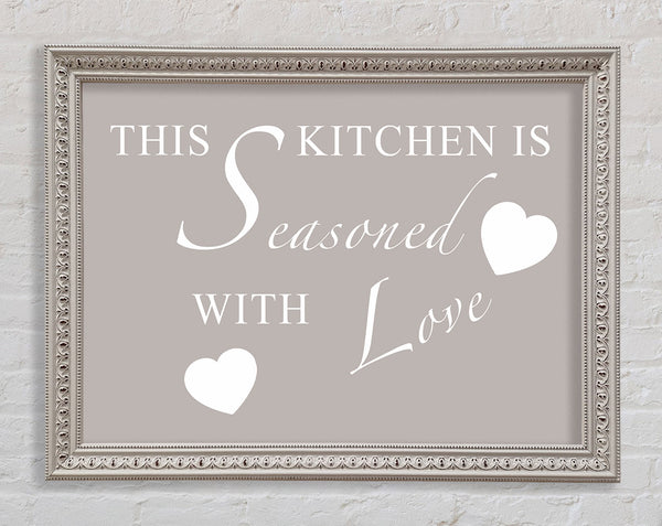 Kitchen Quote This Kitchen Is Seasoned With Love Beige Framed Print