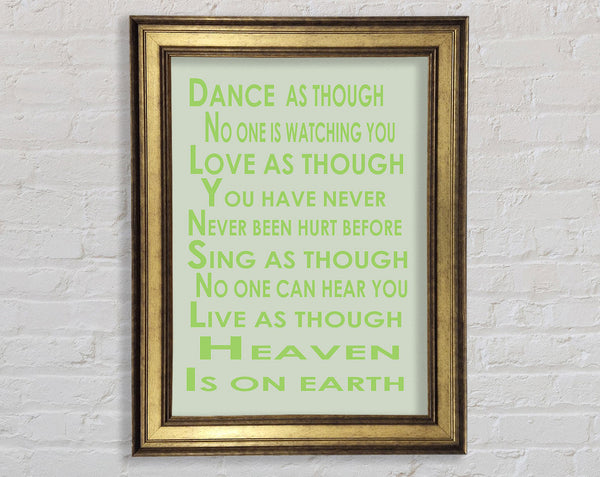 Home Quote Heaven Is On Earth Lime Green Framed Print