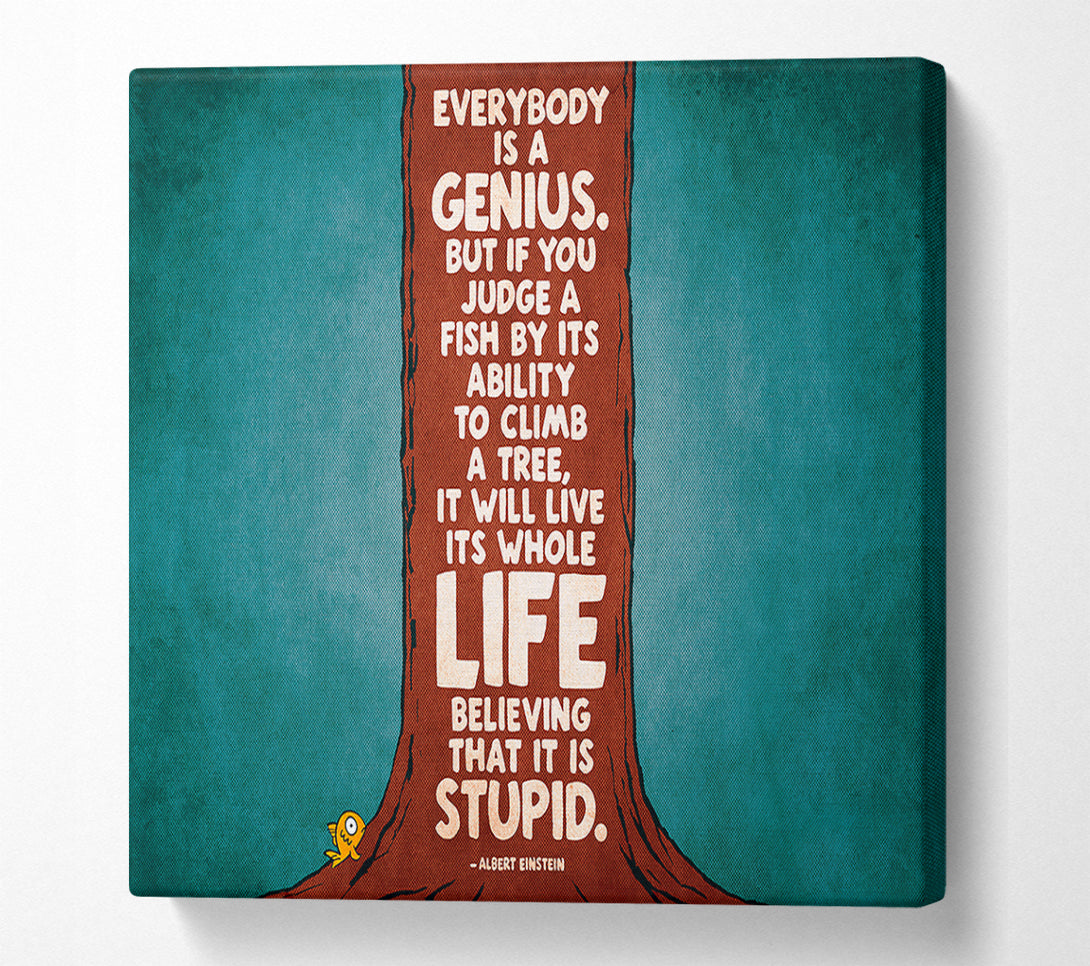  A Canvas Print of Motivational Quote Albert Einstein Everybody Is A Genius Canvas Wall Art