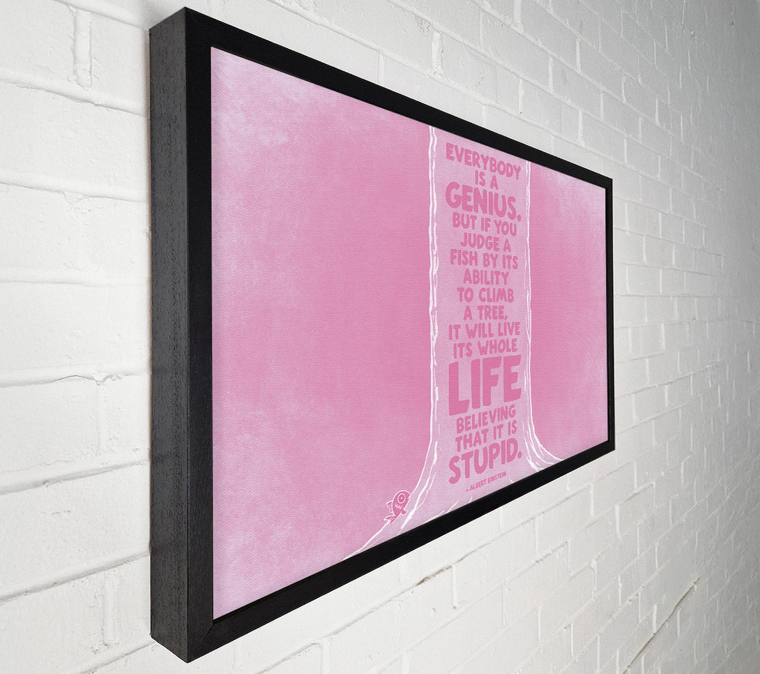  A Canvas Print of Motivational Quote Albert Einstein Everybody Is A Genius Pink Canvas Wall Art