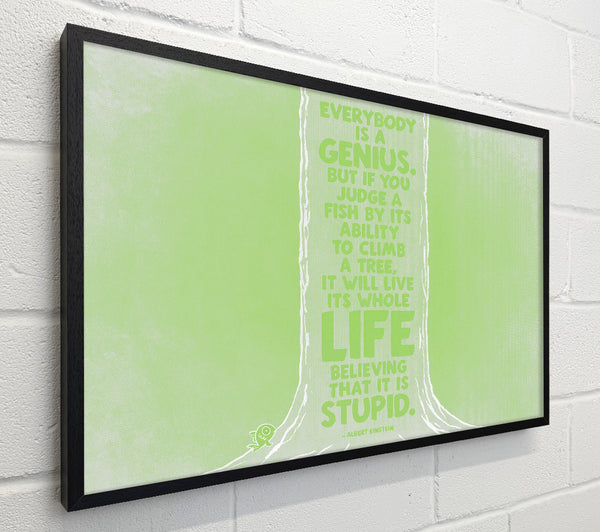 Motivational Quote Albert Einstein Everybody Is A Genius Lime Green