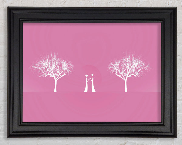 Love Between The Trees And Moon Pink Framed Print