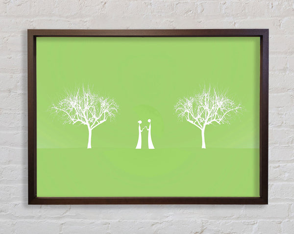 Love Between The Trees And Moon Lime Green Framed Print